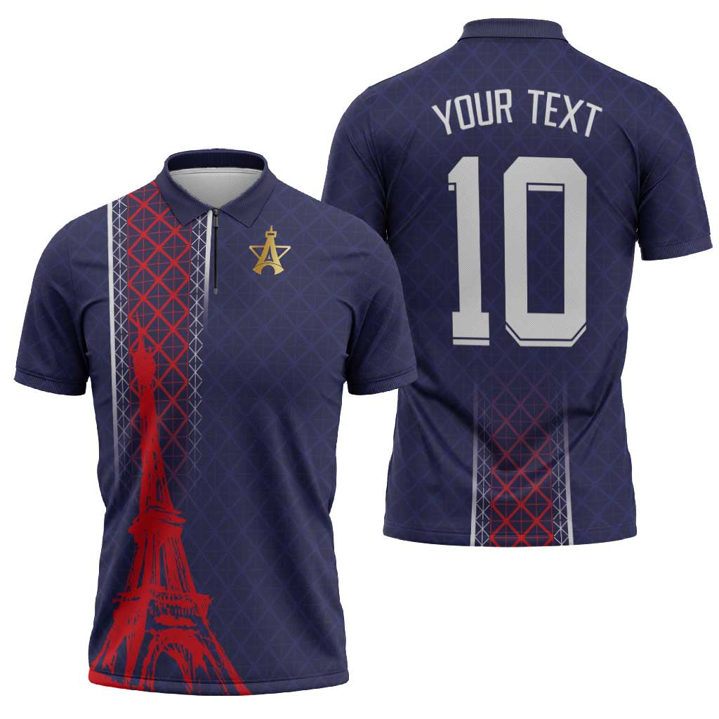 Custom Midnight Navy Football Zipper Polo Shirt Paris Architectural Heritage Style - Wonder Print Shop