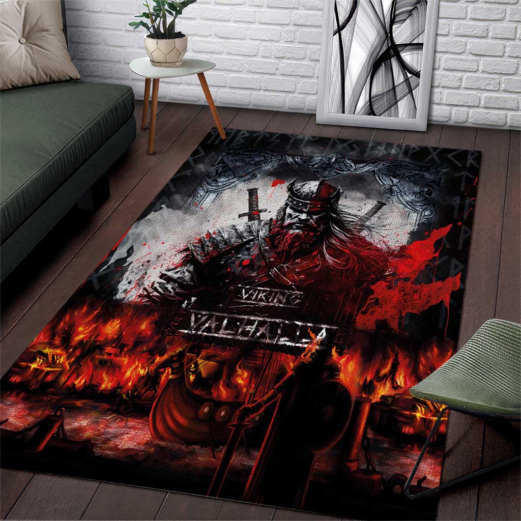 Viking Valhalla Area Rug Norseman and Burning Battlefield - Wonder Print Shop