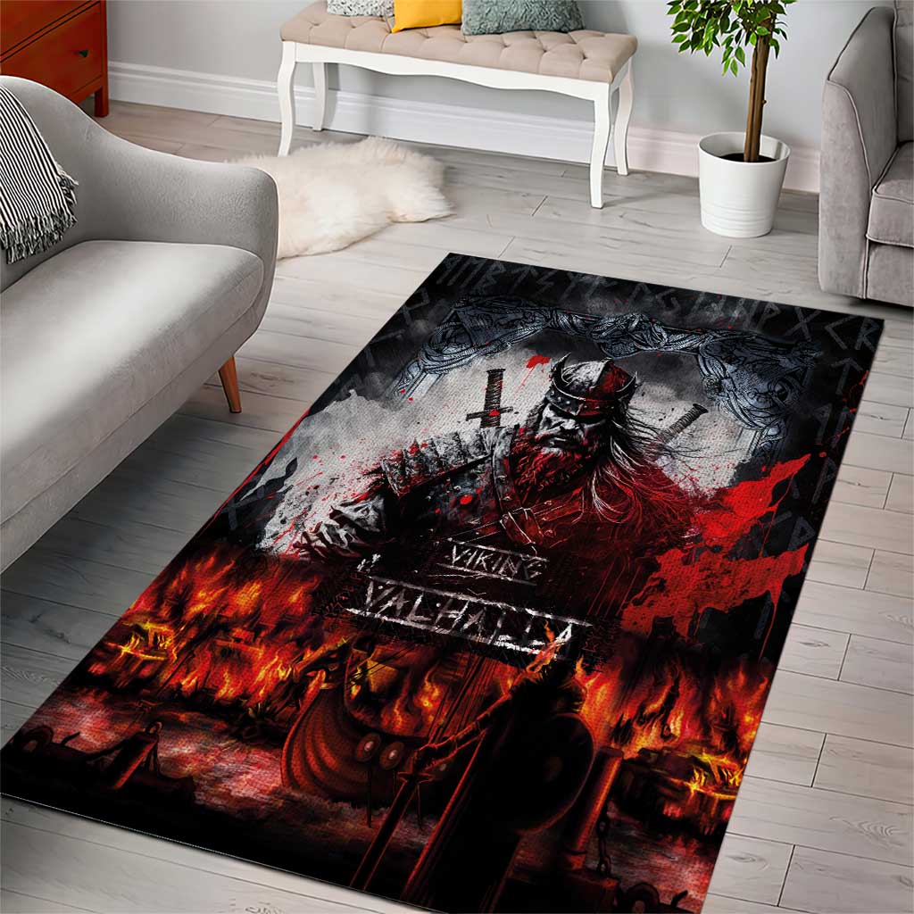 Viking Valhalla Area Rug Norseman and Burning Battlefield - Wonder Print Shop