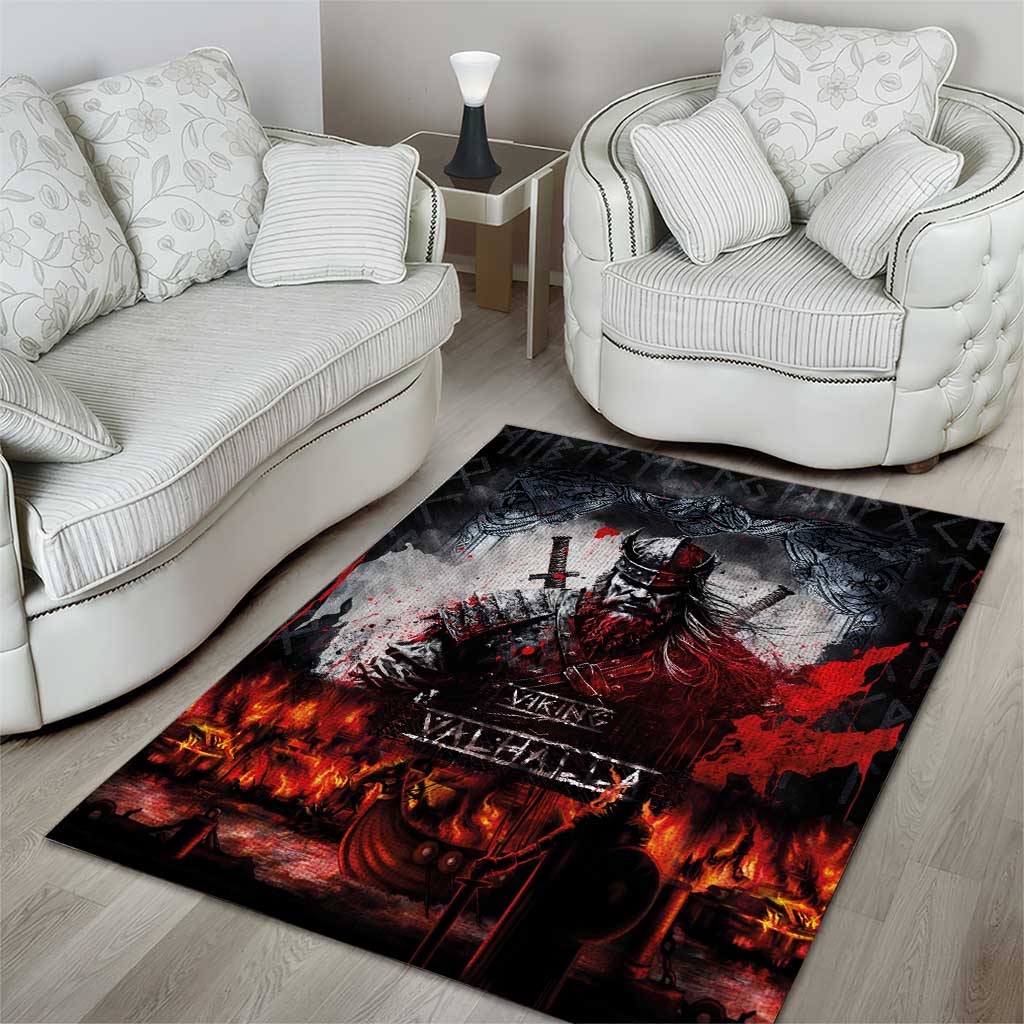 Viking Valhalla Area Rug Norseman and Burning Battlefield - Wonder Print Shop
