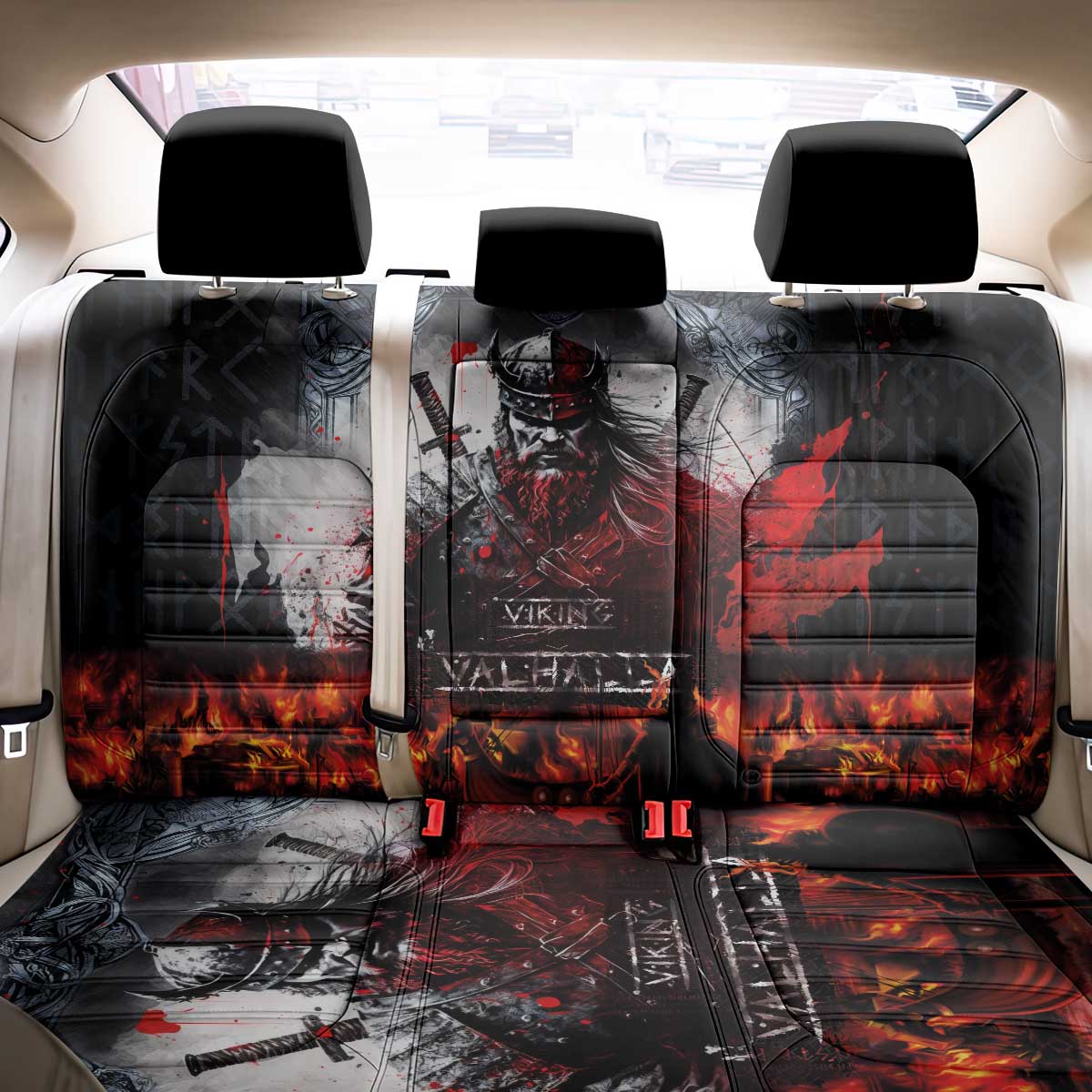 Viking Valhalla Back Car Seat Cover Norseman and Burning Battlefield - Wonder Print Shop
