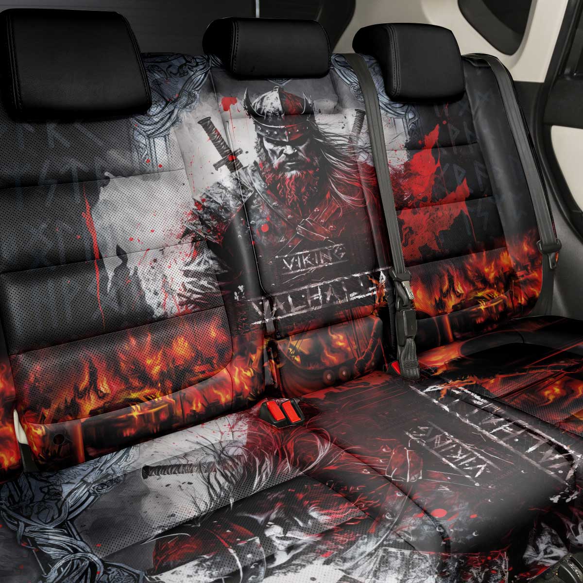 Viking Valhalla Back Car Seat Cover Norseman and Burning Battlefield - Wonder Print Shop
