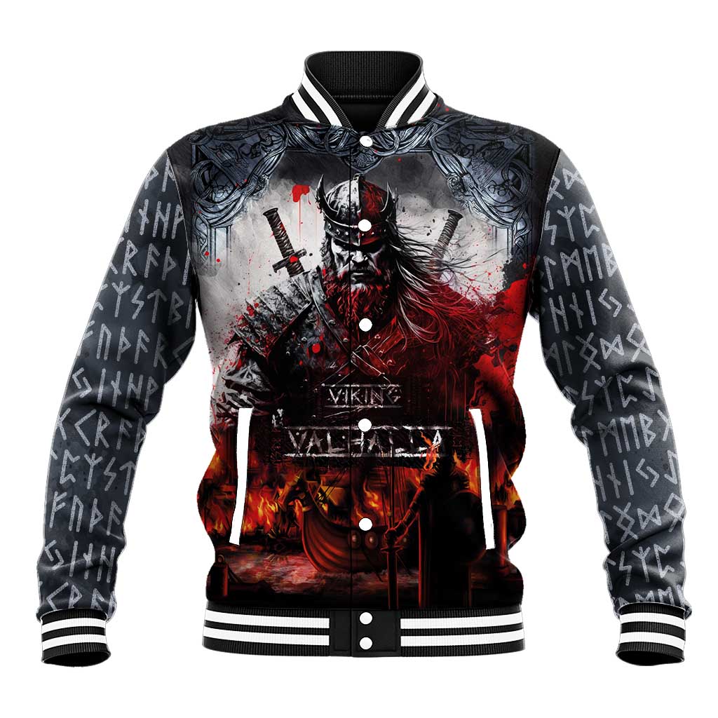 Viking Valhalla Baseball Jacket Norseman and Burning Battlefield - Wonder Print Shop