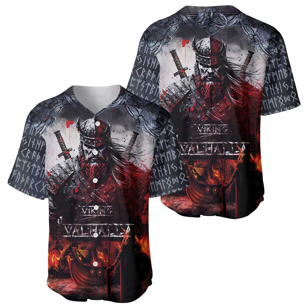 Viking Valhalla Baseball Jersey Norseman and Burning Battlefield - Wonder Print Shop