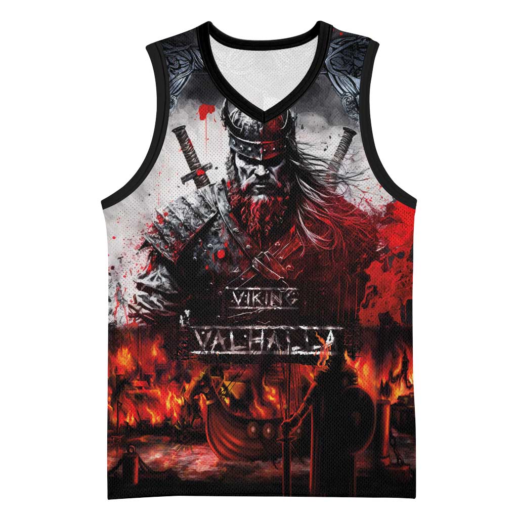 Viking Valhalla Basketball Jersey Norseman and Burning Battlefield - Wonder Print Shop