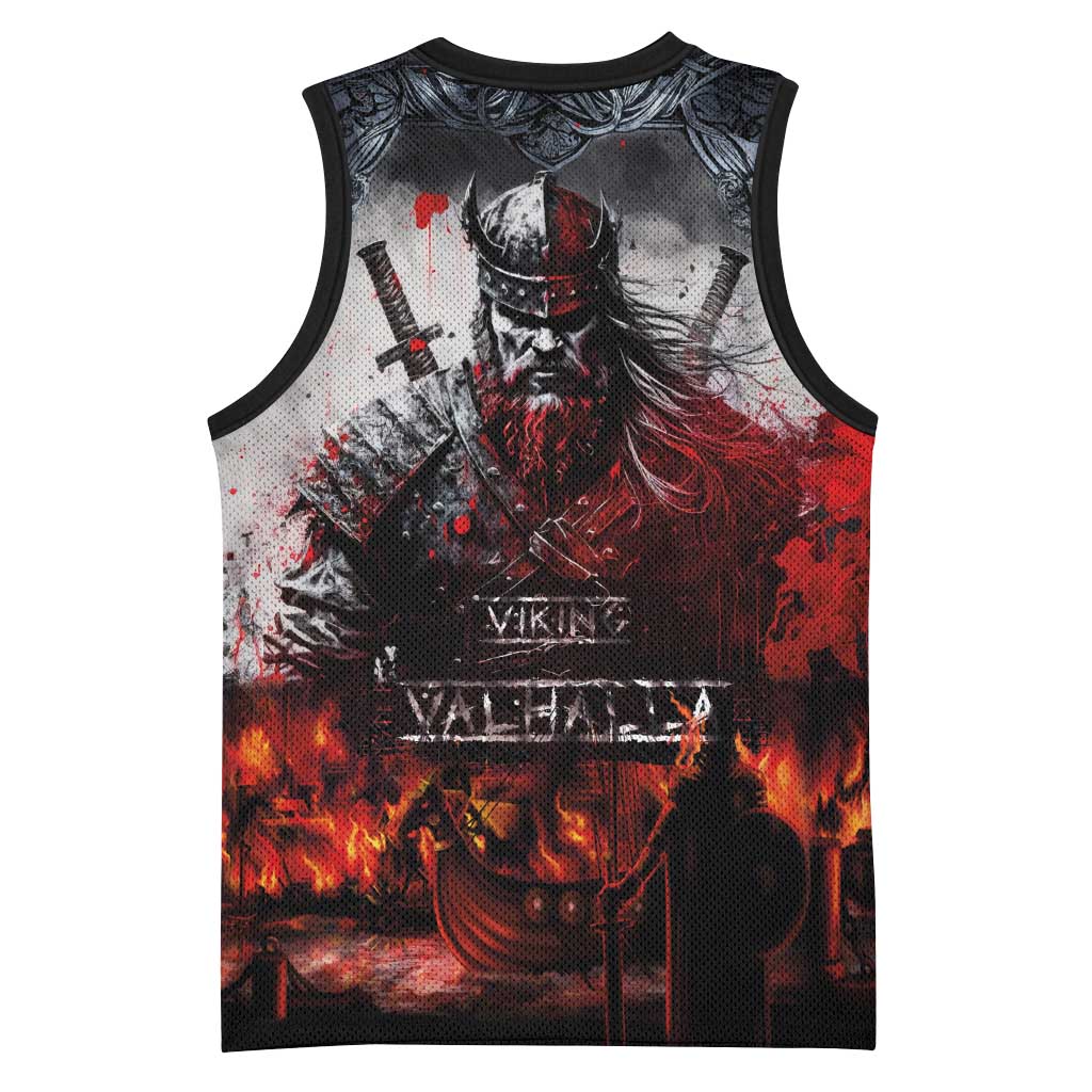 Viking Valhalla Basketball Jersey Norseman and Burning Battlefield - Wonder Print Shop