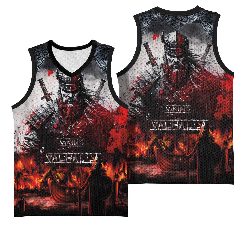 Viking Valhalla Basketball Jersey Norseman and Burning Battlefield - Wonder Print Shop