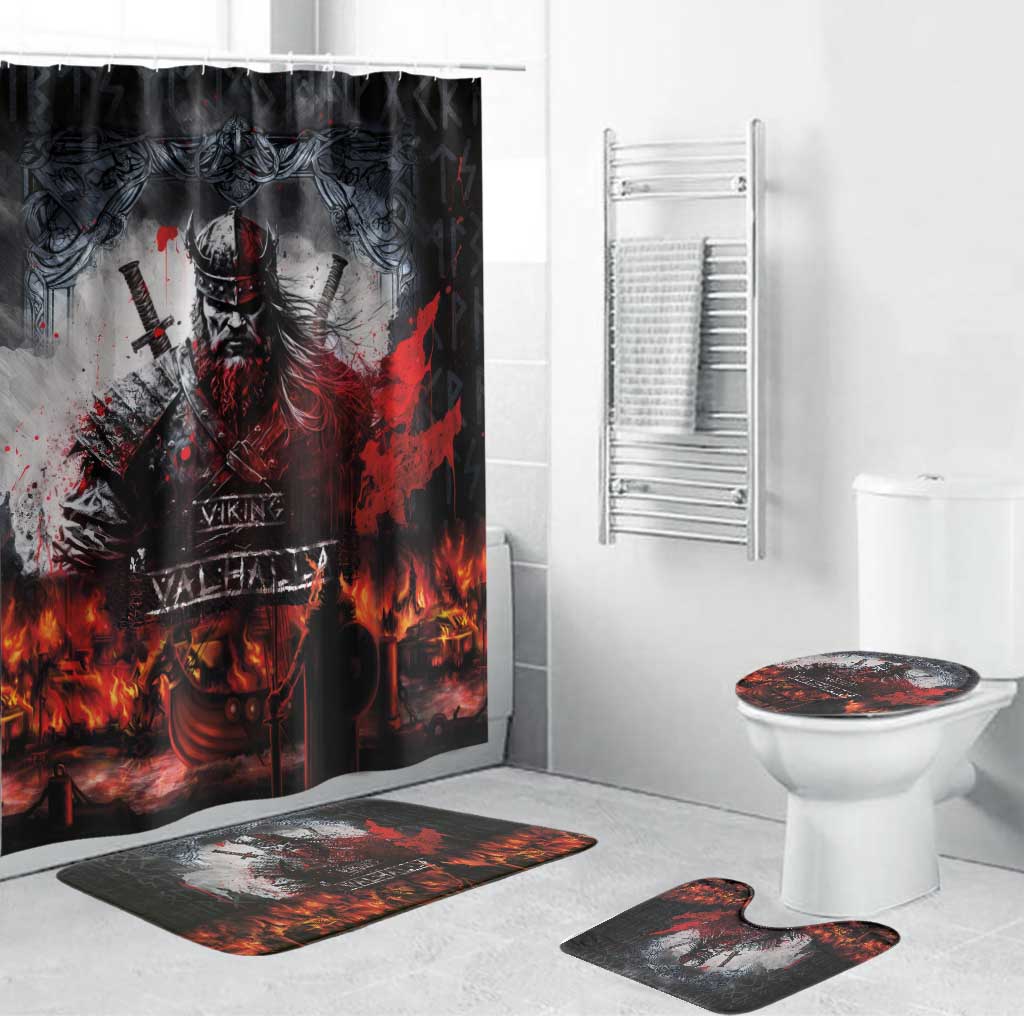 Viking Valhalla Bathroom Set Norseman and Burning Battlefield - Wonder Print Shop