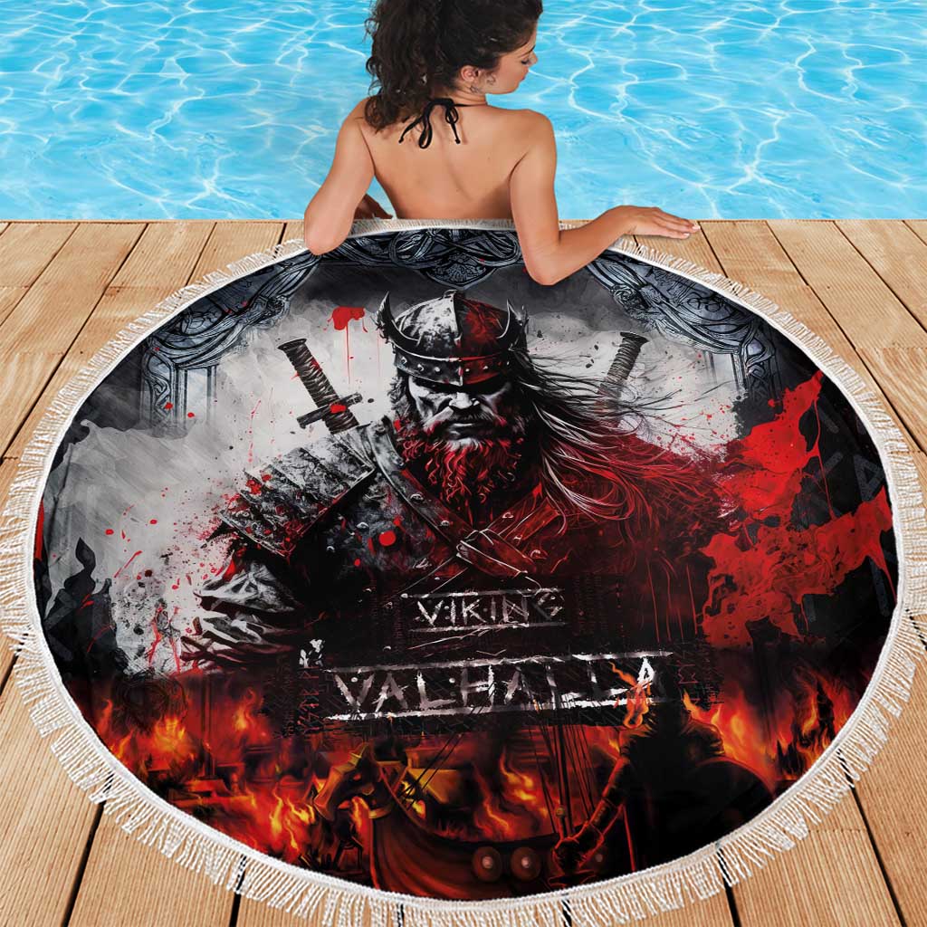 Viking Valhalla Beach Blanket Norseman and Burning Battlefield - Wonder Print Shop