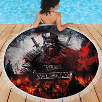 Viking Valhalla Beach Blanket Norseman and Burning Battlefield - Wonder Print Shop
