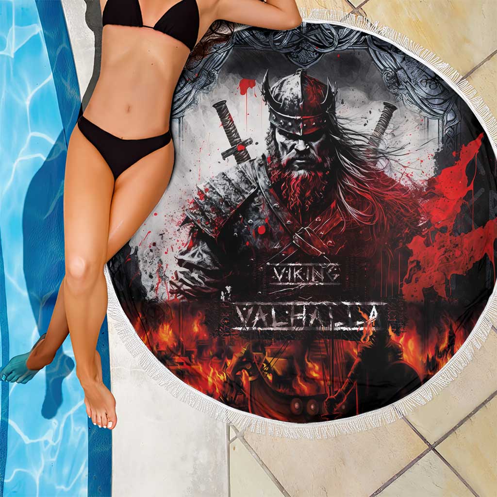 Viking Valhalla Beach Blanket Norseman and Burning Battlefield - Wonder Print Shop
