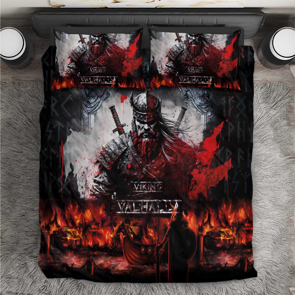 Viking Valhalla Bedding Set Norseman and Burning Battlefield - Wonder Print Shop