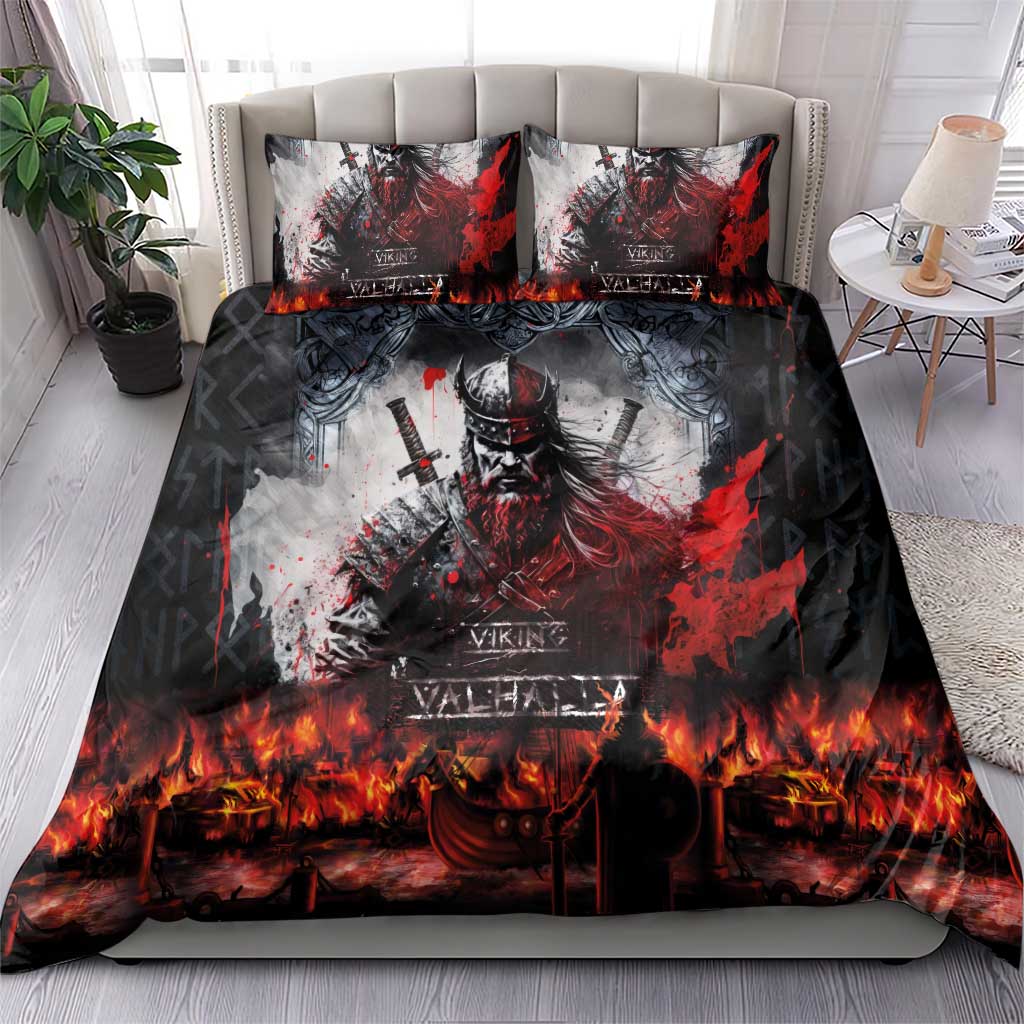 Viking Valhalla Bedding Set Norseman and Burning Battlefield - Wonder Print Shop