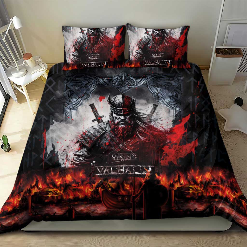 Viking Valhalla Bedding Set Norseman and Burning Battlefield - Wonder Print Shop