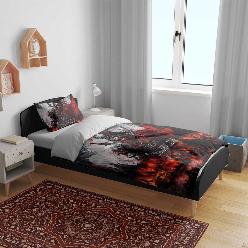 Viking Valhalla Bedding Set Norseman and Burning Battlefield - Wonder Print Shop