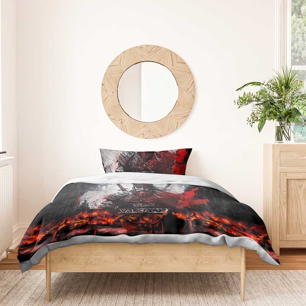 Viking Valhalla Bedding Set Norseman and Burning Battlefield - Wonder Print Shop