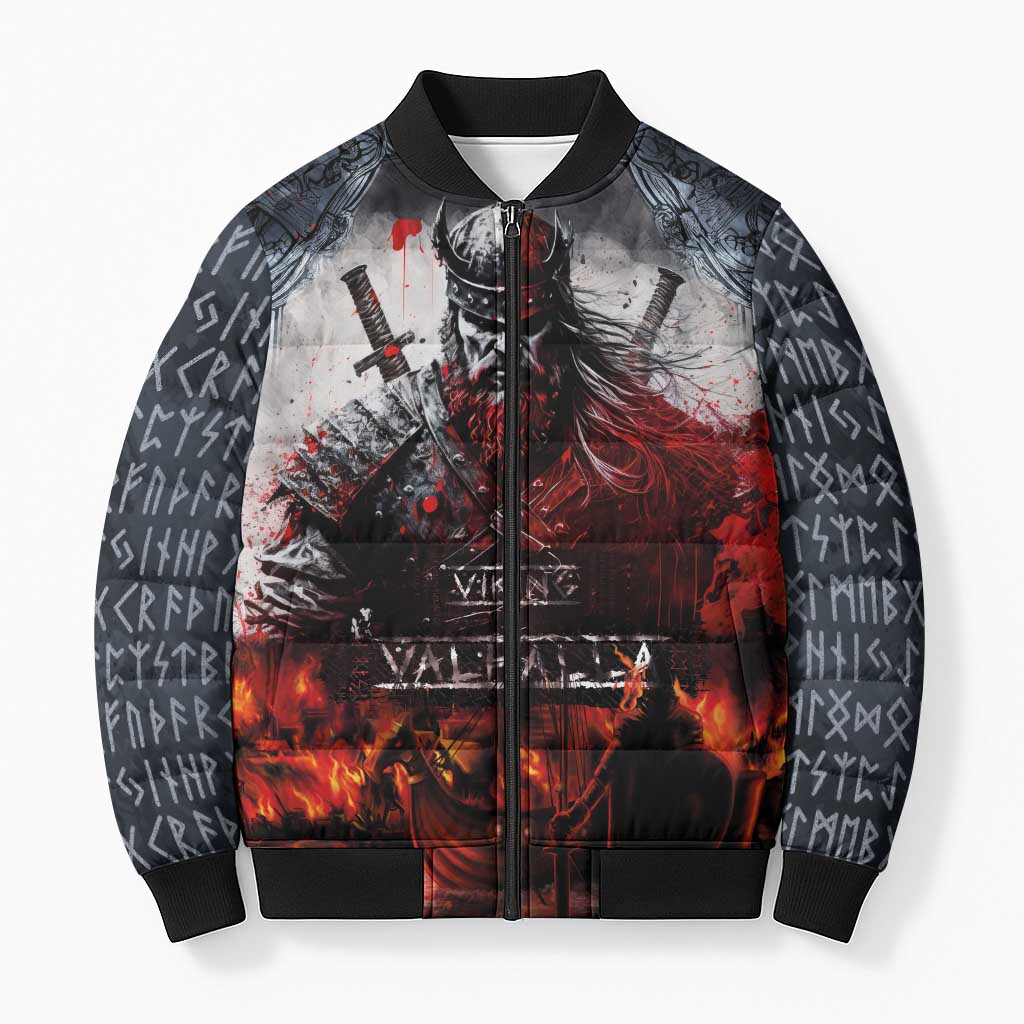 Viking Valhalla Bomber Puffer Jacket Norseman and Burning Battlefield - Wonder Print Shop