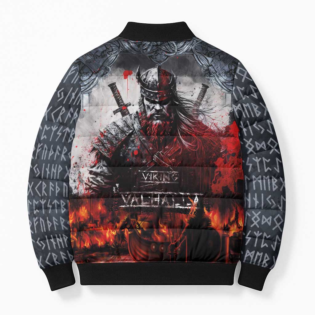 Viking Valhalla Bomber Puffer Jacket Norseman and Burning Battlefield - Wonder Print Shop
