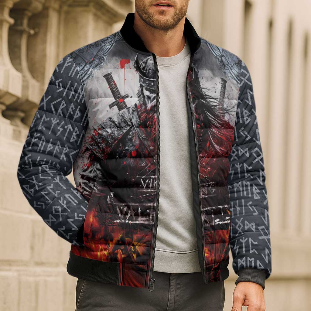Viking Valhalla Bomber Puffer Jacket Norseman and Burning Battlefield - Wonder Print Shop