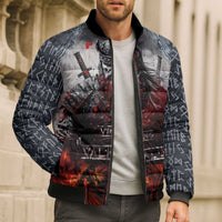 Viking Valhalla Bomber Puffer Jacket Norseman and Burning Battlefield - Wonder Print Shop