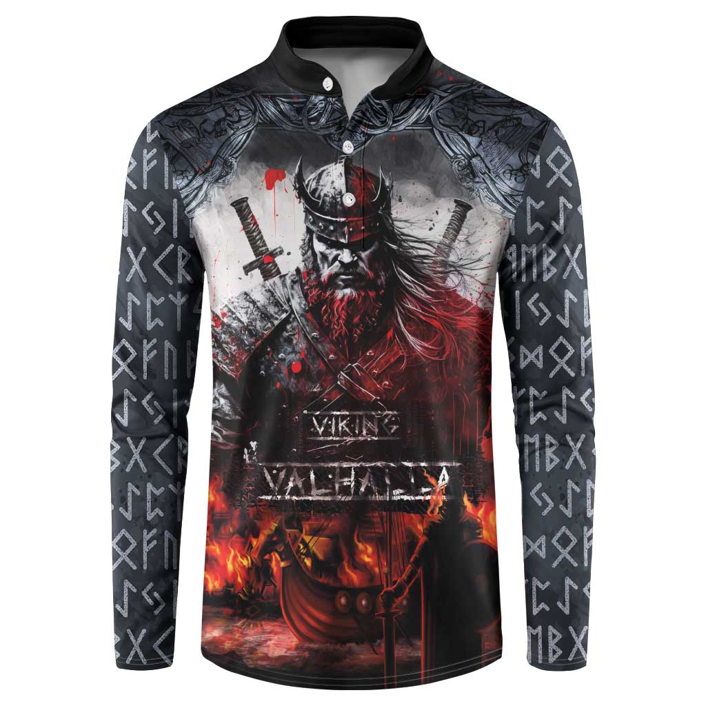 Viking Valhalla Button Sweatshirt Norseman and Burning Battlefield - Wonder Print Shop