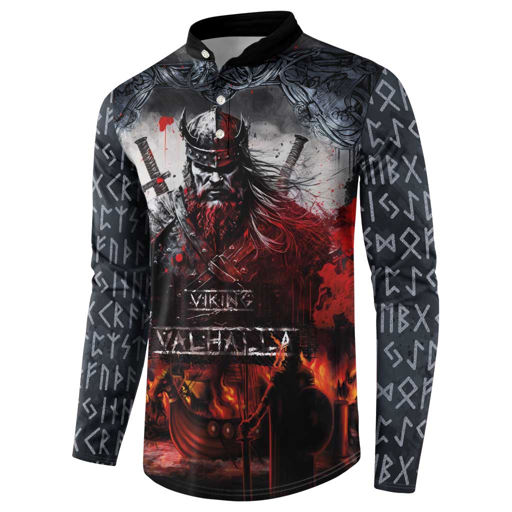 Viking Valhalla Button Sweatshirt Norseman and Burning Battlefield - Wonder Print Shop