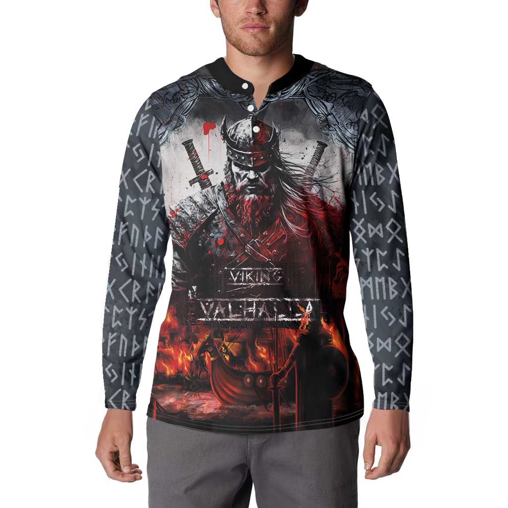 Viking Valhalla Button Sweatshirt Norseman and Burning Battlefield - Wonder Print Shop