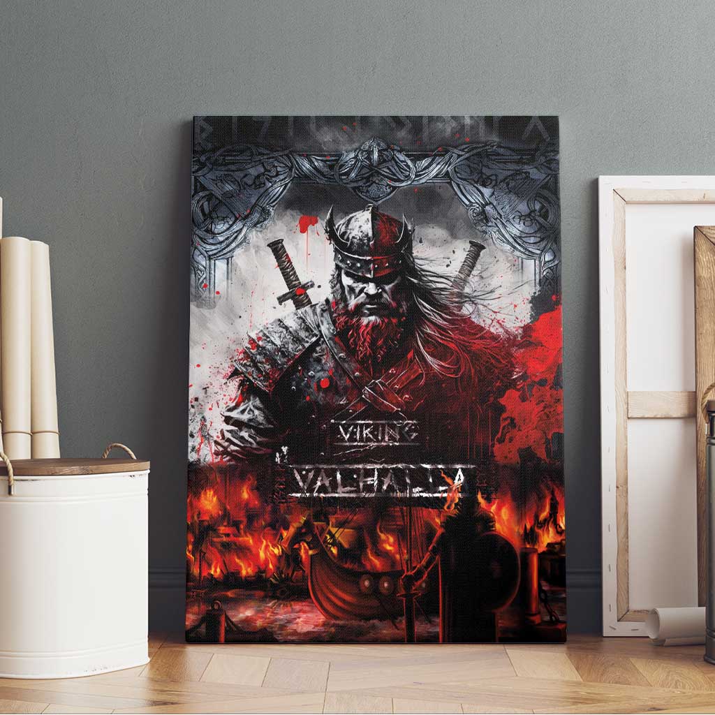 Viking Valhalla Canvas Wall Art Norseman and Burning Battlefield - Wonder Print Shop
