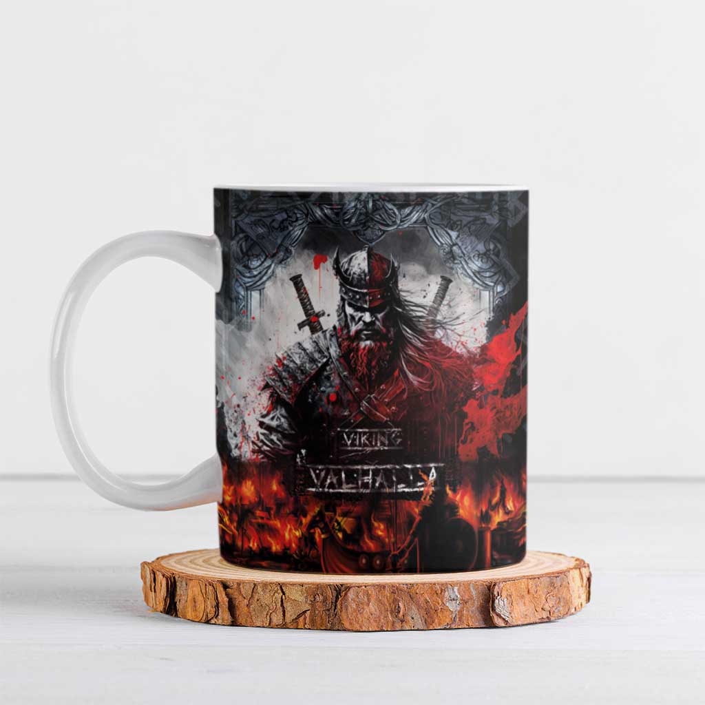 Viking Valhalla Ceramic Mug Norseman and Burning Battlefield - Wonder Print Shop