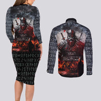 Viking Valhalla Couples Matching Long Sleeve Bodycon Dress and Long Sleeve Button Shirt Norseman and Burning Battlefield - Wonder Print Shop