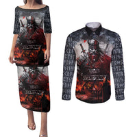 Viking Valhalla Couples Matching Puletasi and Long Sleeve Button Shirt Norseman and Burning Battlefield - Wonder Print Shop