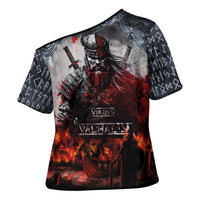 Viking Valhalla Cross Shoulder Shirt Norseman and Burning Battlefield - Wonder Print Shop