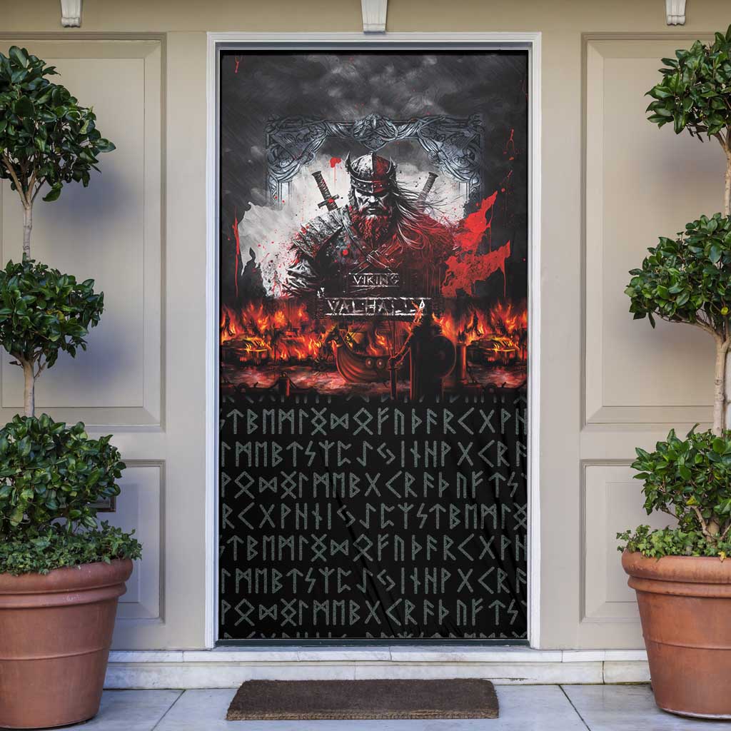 Viking Valhalla Door Cover Norseman and Burning Battlefield - Wonder Print Shop