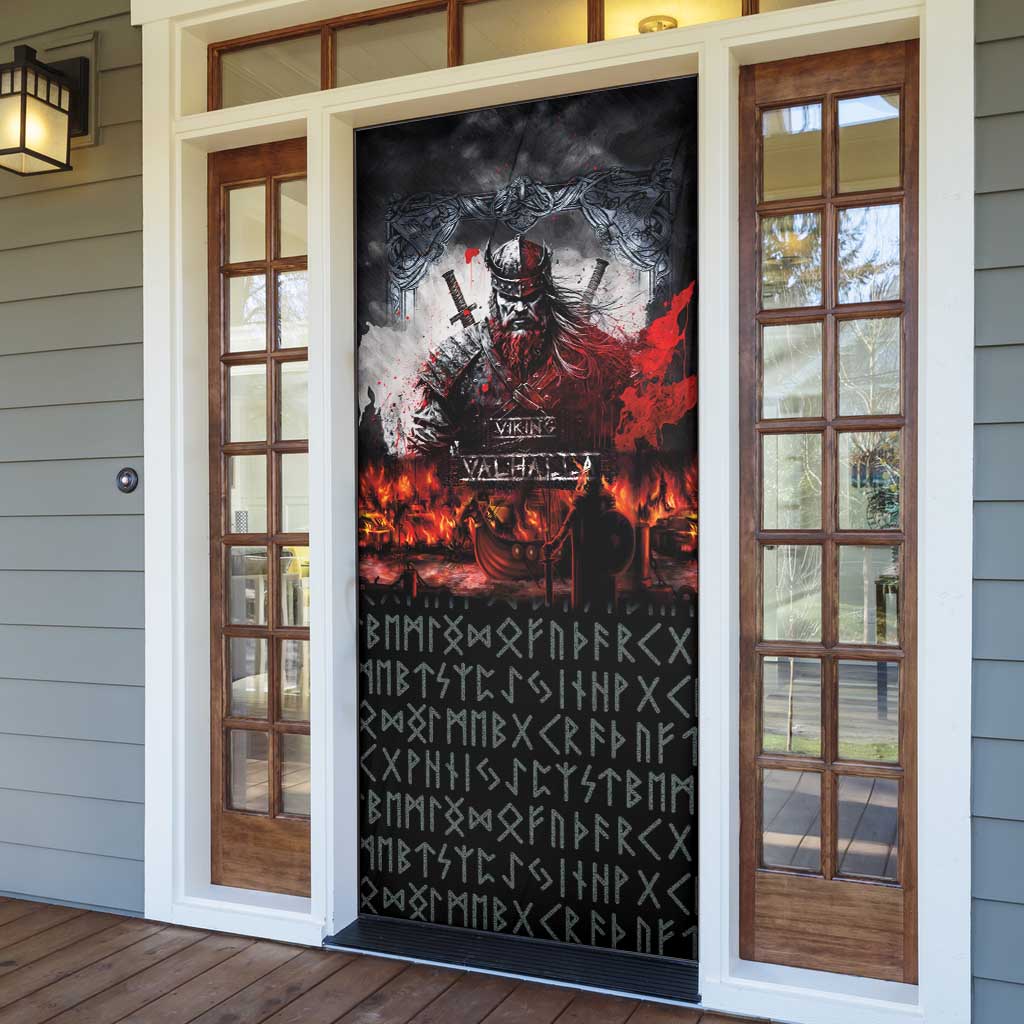 Viking Valhalla Door Cover Norseman and Burning Battlefield - Wonder Print Shop