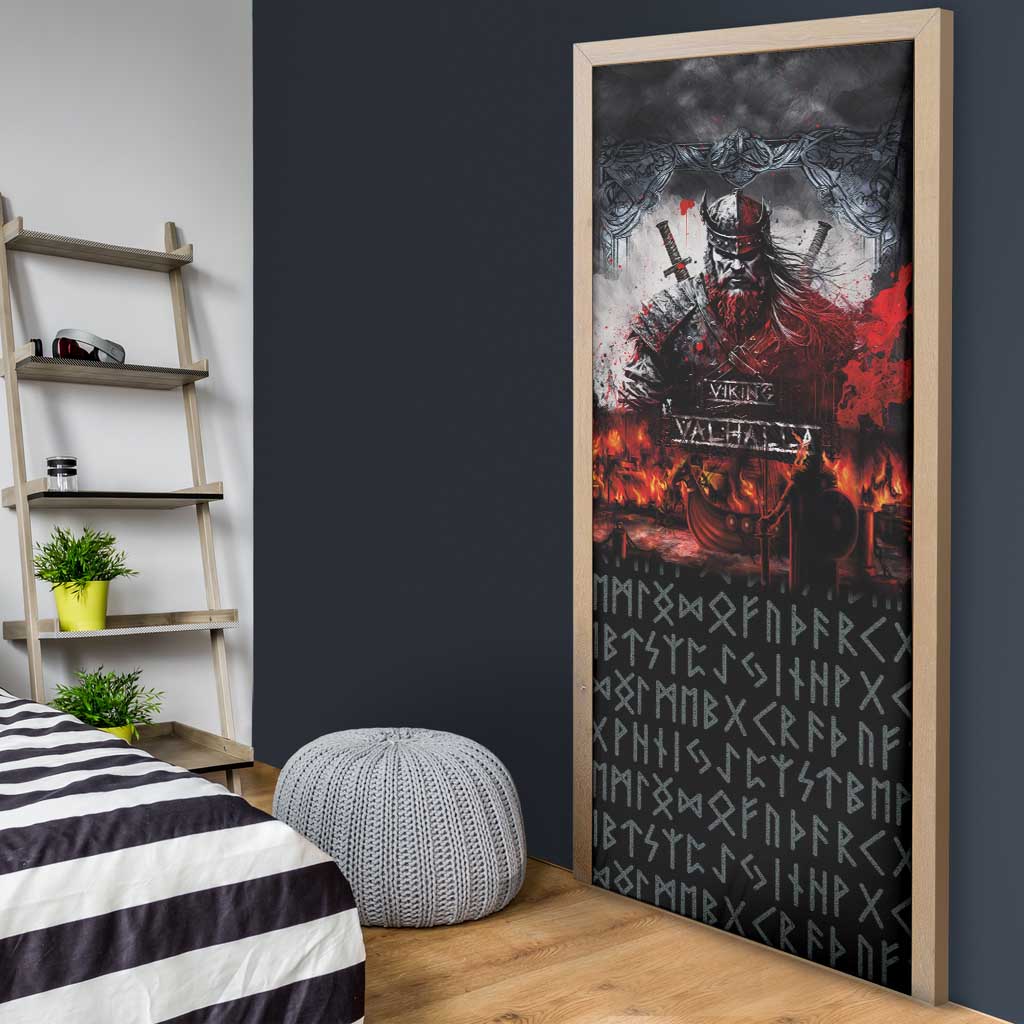 Viking Valhalla Door Cover Norseman and Burning Battlefield - Wonder Print Shop