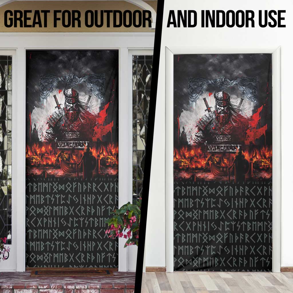 Viking Valhalla Door Cover Norseman and Burning Battlefield - Wonder Print Shop