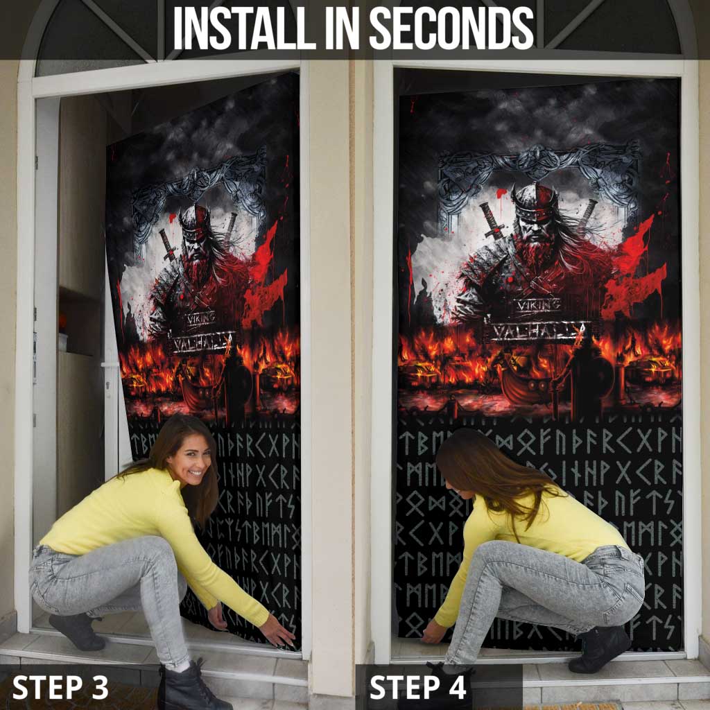Viking Valhalla Door Cover Norseman and Burning Battlefield - Wonder Print Shop
