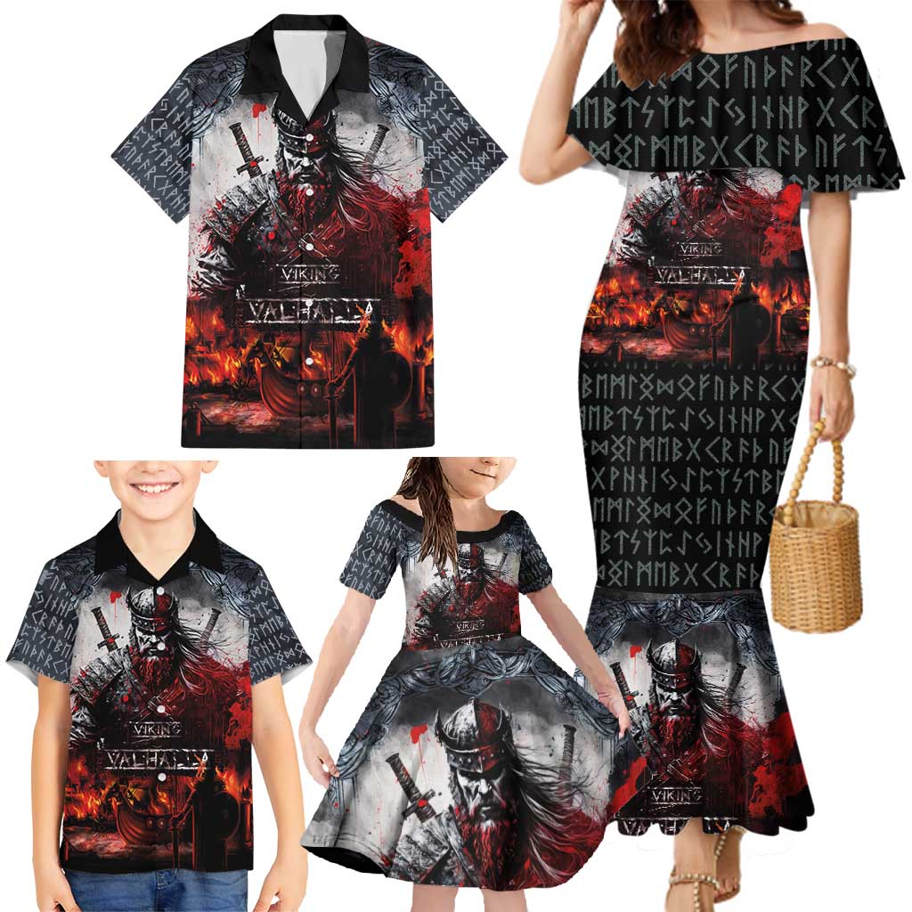 Viking Valhalla Family Matching Mermaid Dress and Hawaiian Shirt Norseman and Burning Battlefield - Wonder Print Shop