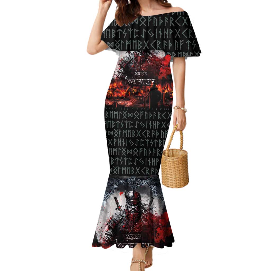 Viking Valhalla Family Matching Mermaid Dress and Hawaiian Shirt Norseman and Burning Battlefield - Wonder Print Shop