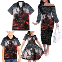 Viking Valhalla Family Matching Off The Shoulder Long Sleeve Dress and Hawaiian Shirt Norseman and Burning Battlefield - Wonder Print Shop