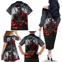 Viking Valhalla Family Matching Off The Shoulder Long Sleeve Dress and Hawaiian Shirt Norseman and Burning Battlefield - Wonder Print Shop