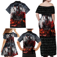 Viking Valhalla Family Matching Off Shoulder Maxi Dress and Hawaiian Shirt Norseman and Burning Battlefield - Wonder Print Shop