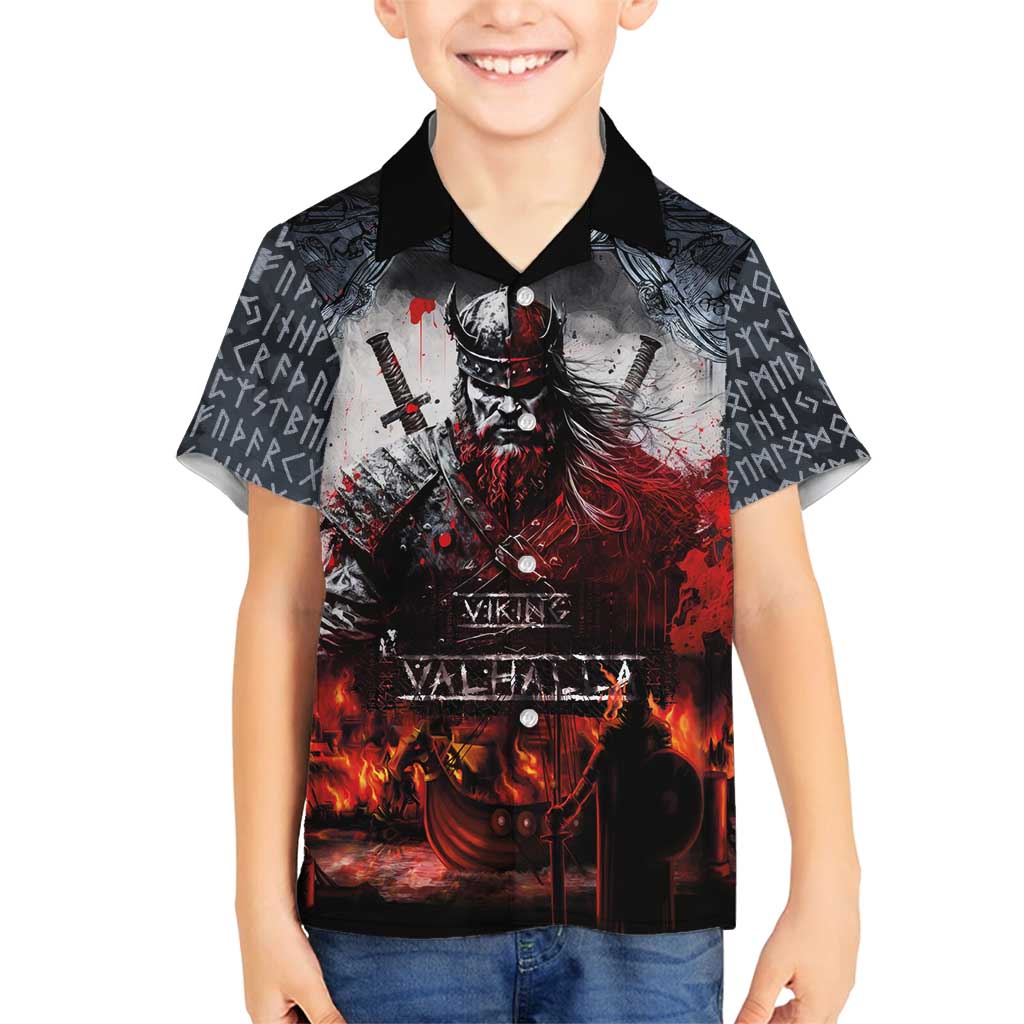 Viking Valhalla Family Matching Off Shoulder Maxi Dress and Hawaiian Shirt Norseman and Burning Battlefield - Wonder Print Shop