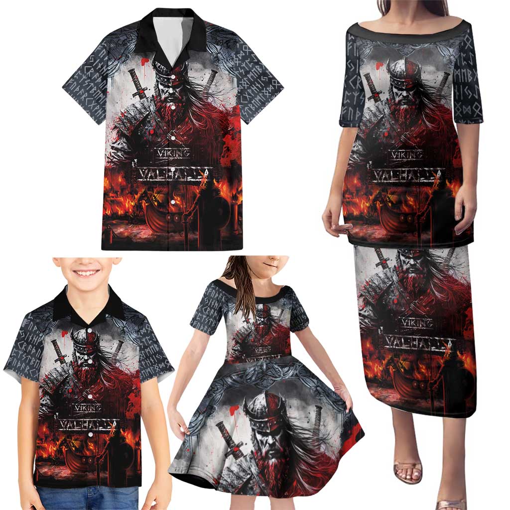 Viking Valhalla Family Matching Puletasi and Hawaiian Shirt Norseman and Burning Battlefield - Wonder Print Shop
