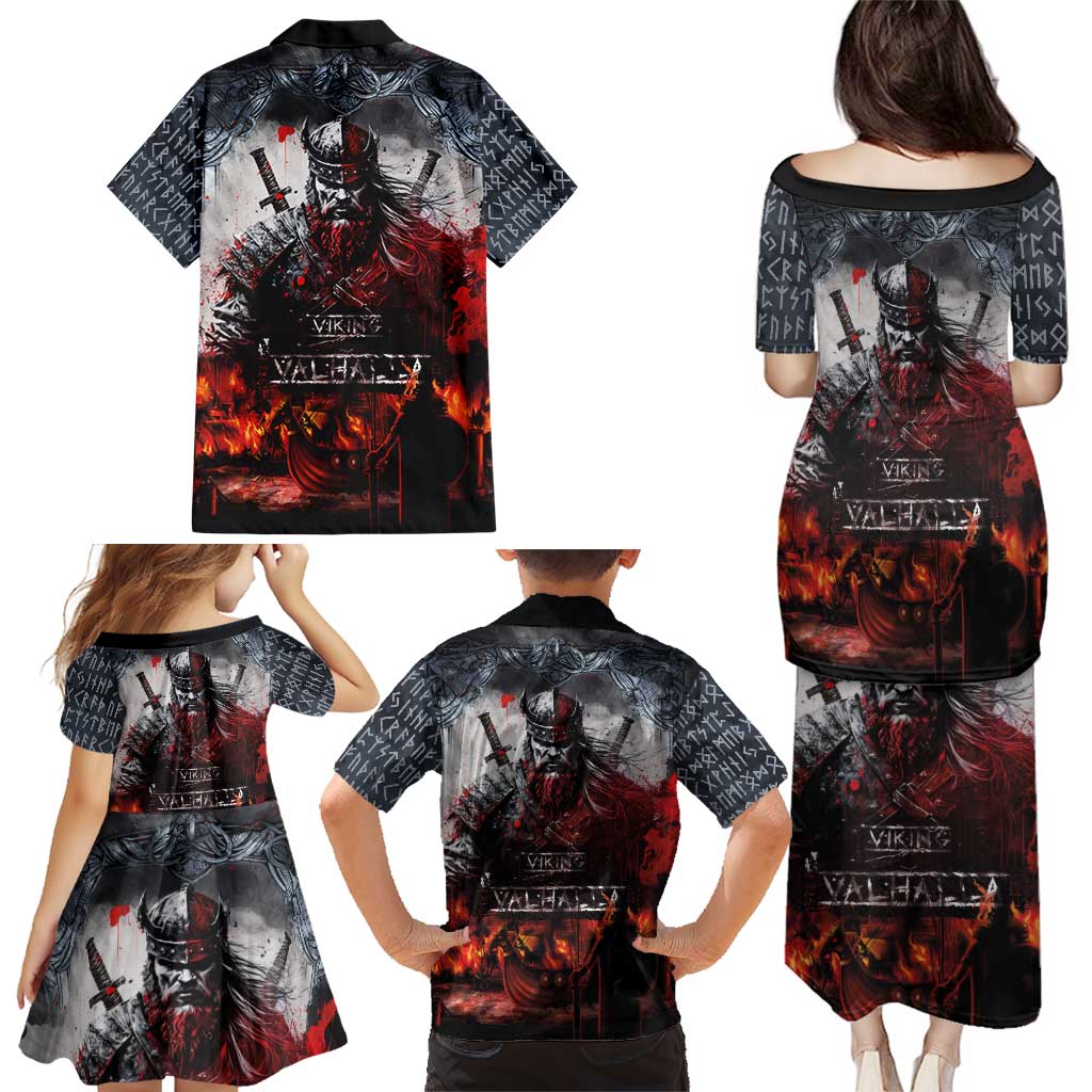 Viking Valhalla Family Matching Puletasi and Hawaiian Shirt Norseman and Burning Battlefield - Wonder Print Shop