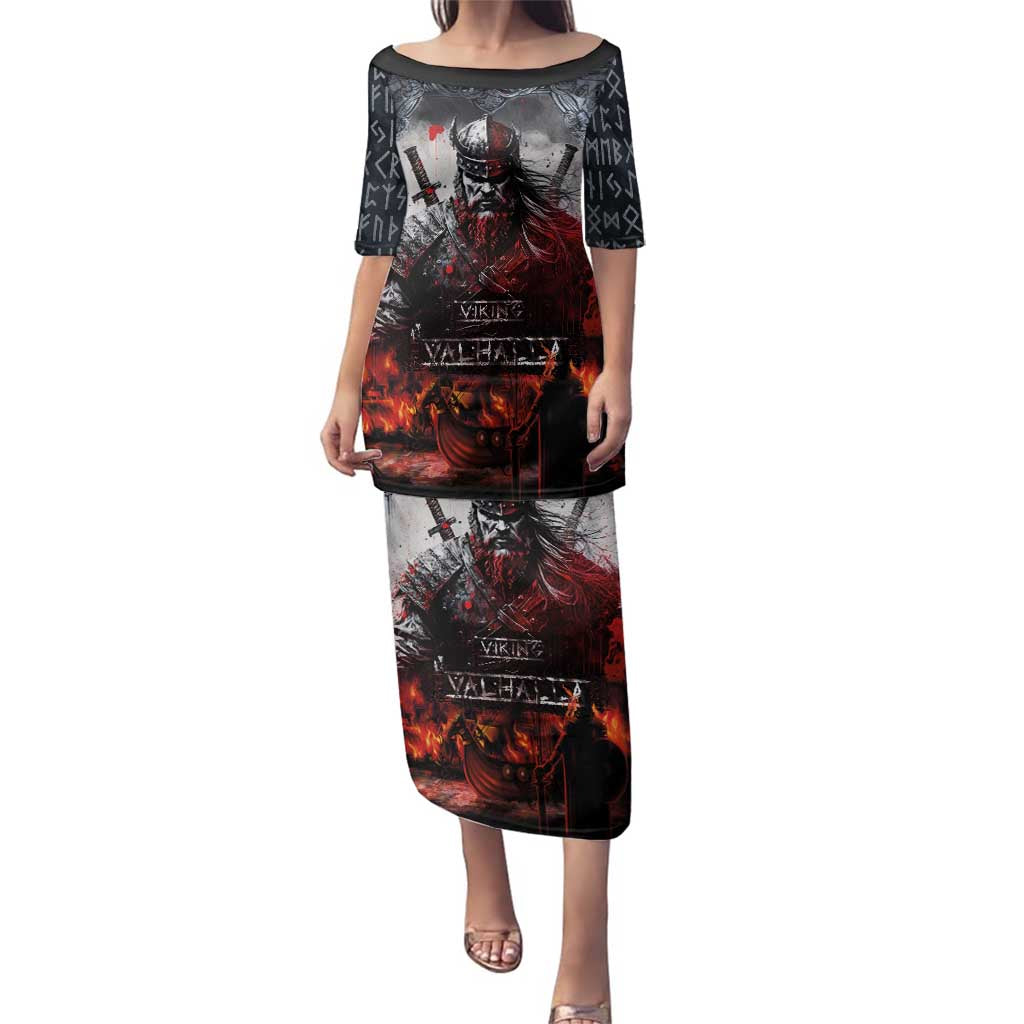 Viking Valhalla Family Matching Puletasi and Hawaiian Shirt Norseman and Burning Battlefield - Wonder Print Shop