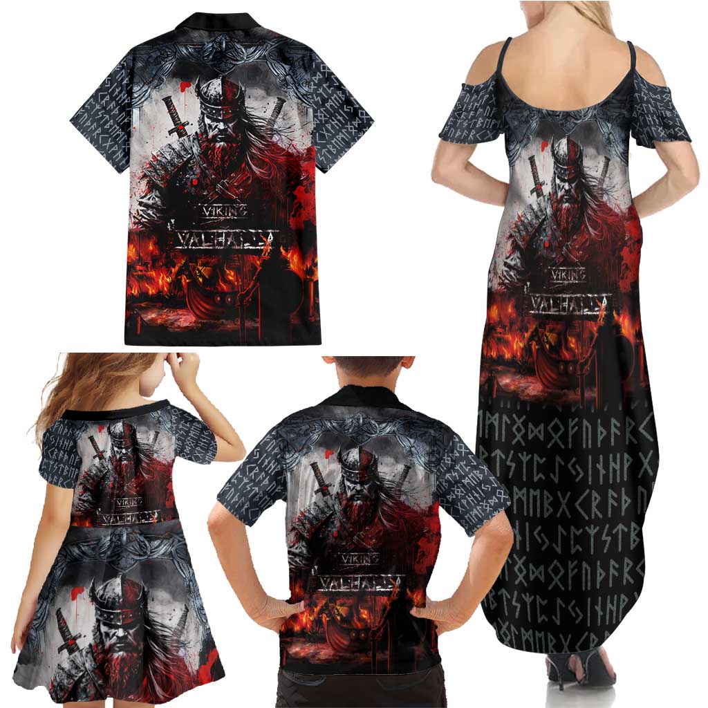 Viking Valhalla Family Matching Summer Maxi Dress and Hawaiian Shirt Norseman and Burning Battlefield - Wonder Print Shop
