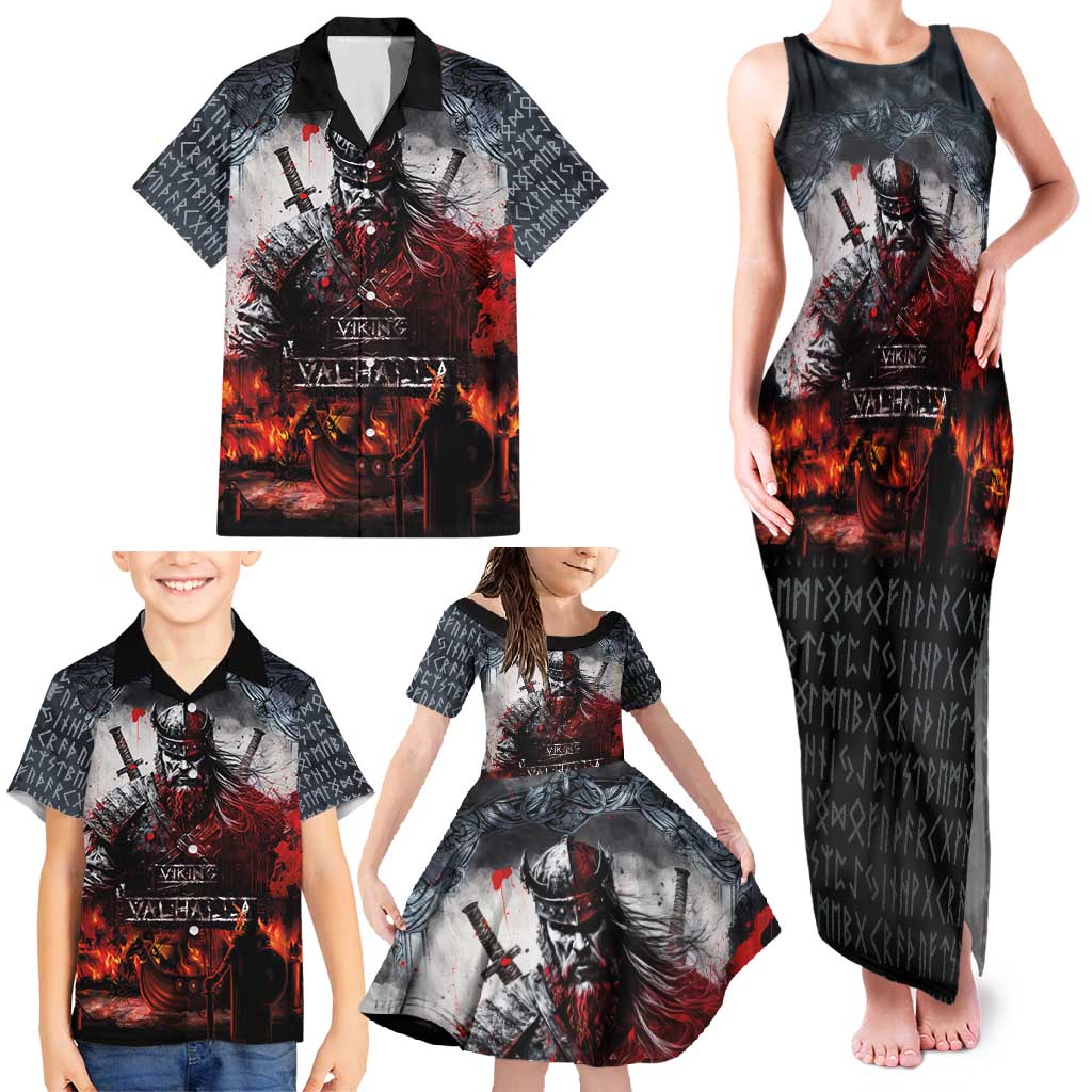 Viking Valhalla Family Matching Tank Maxi Dress and Hawaiian Shirt Norseman and Burning Battlefield - Wonder Print Shop