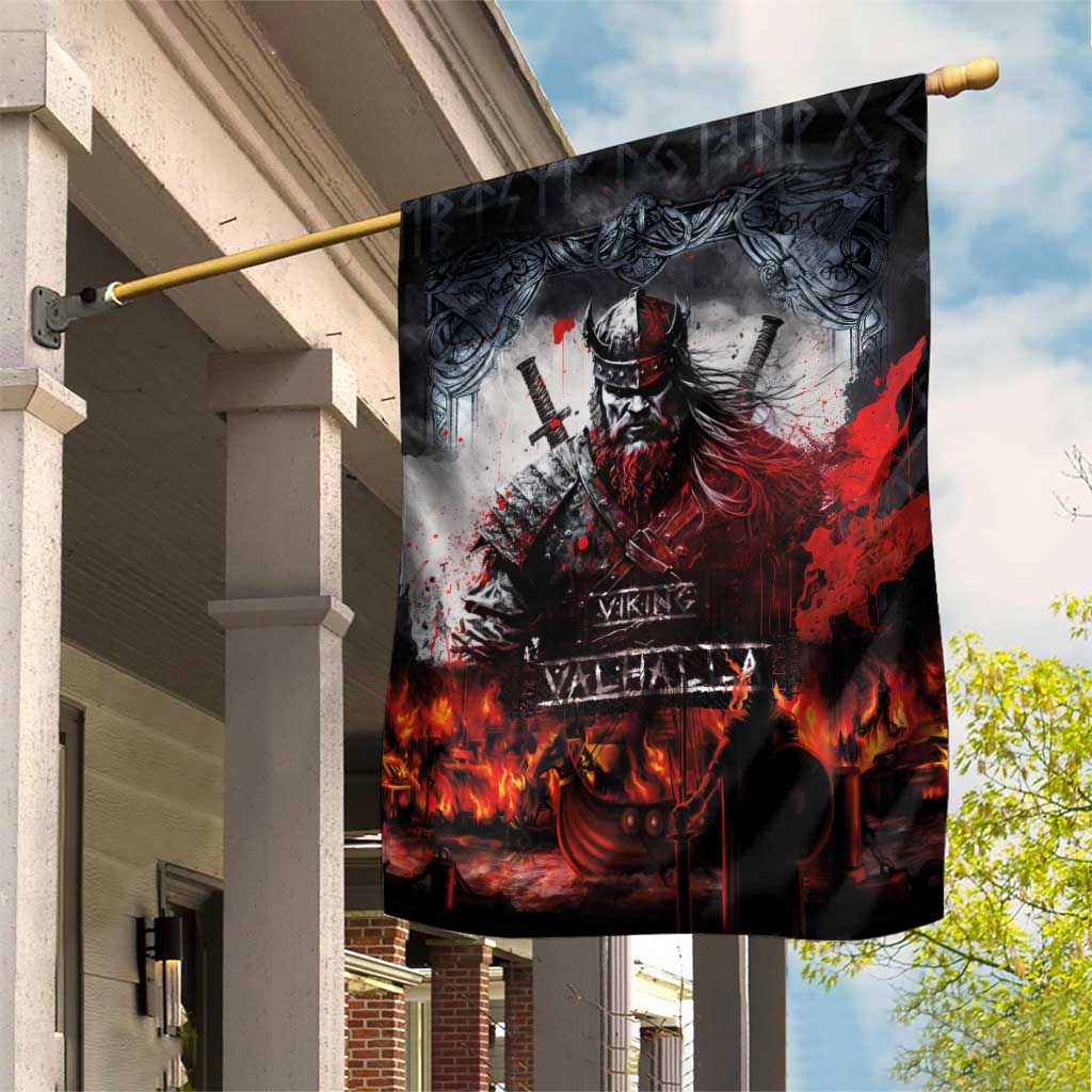 Viking Valhalla Garden Flag Norseman and Burning Battlefield - Wonder Print Shop