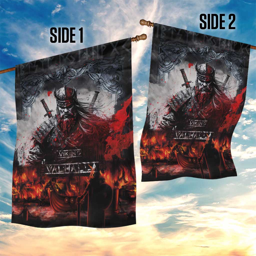 Viking Valhalla Garden Flag Norseman and Burning Battlefield - Wonder Print Shop